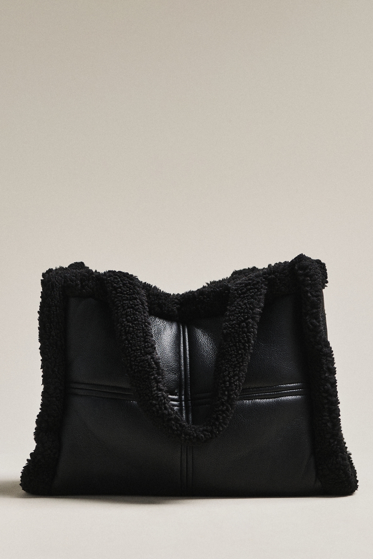 Lamarque Zoey Sherpa Fleece Leather Tote
