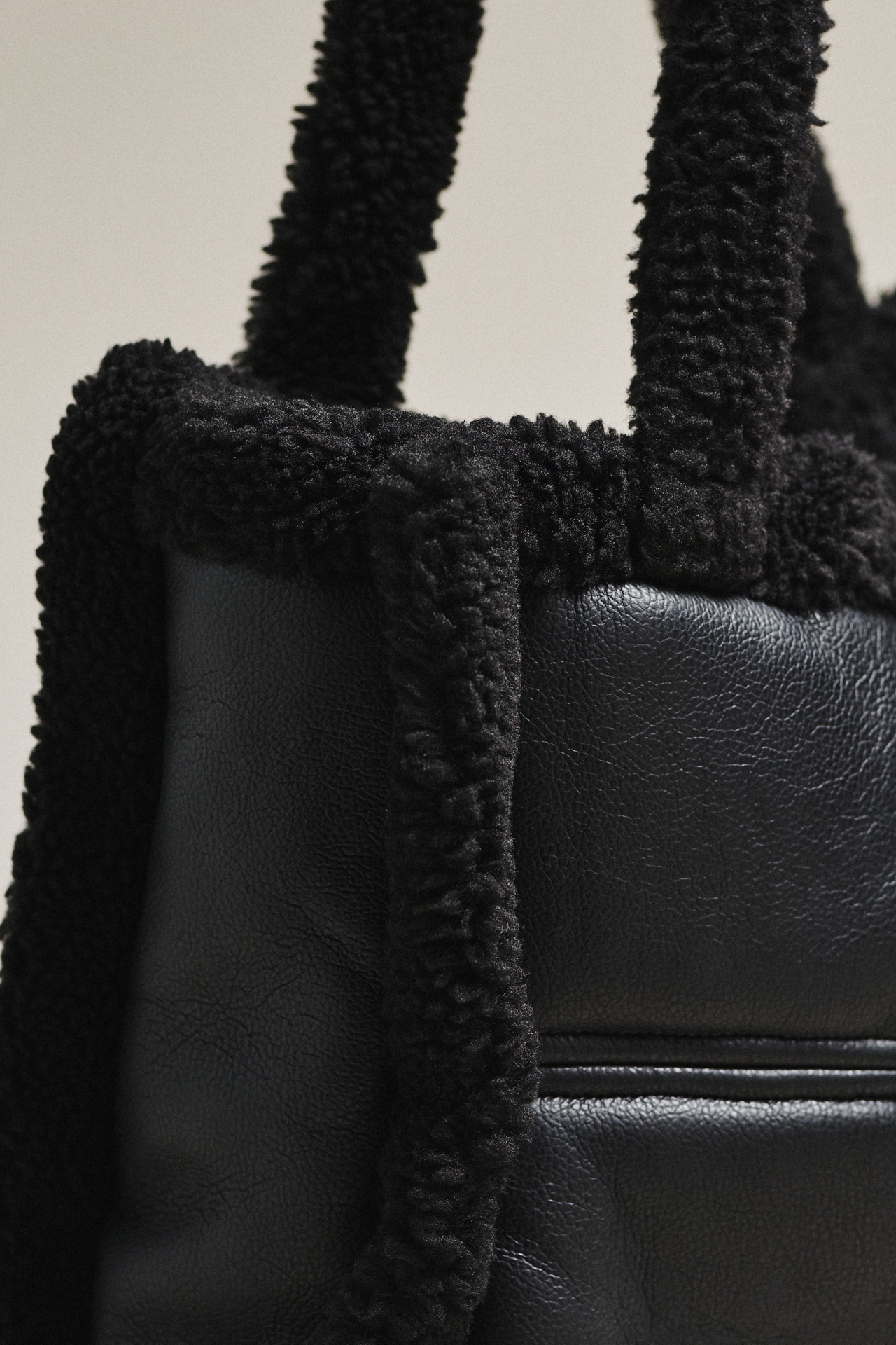 Lamarque Zoey Sherpa Fleece Leather Tote