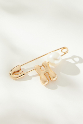 By Anthropologie Bubble Letter Monogram Safety Pin Brooch
