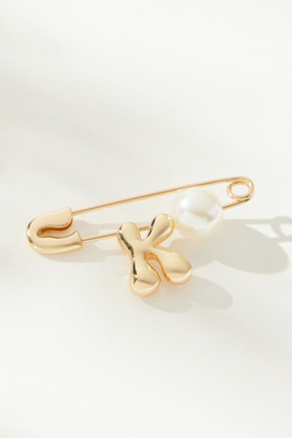 By Anthropologie Bubble Letter Monogram Safety Pin Brooch
