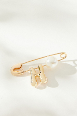 By Anthropologie Bubble Letter Monogram Safety Pin Brooch