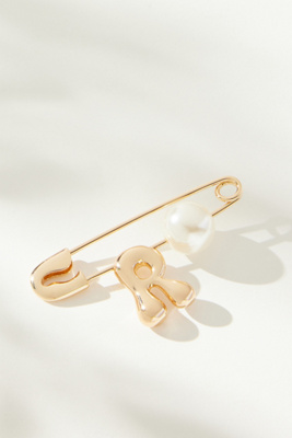 By Anthropologie Bubble Letter Monogram Safety Pin Brooch