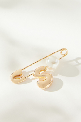 By Anthropologie Bubble Letter Monogram Safety Pin Brooch