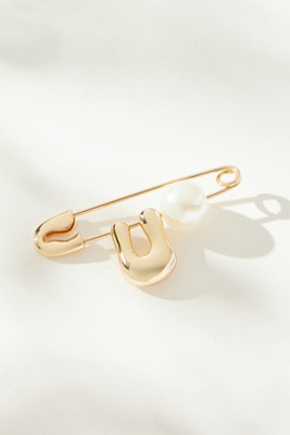 By Anthropologie Bubble Letter Monogram Safety Pin Brooch