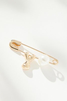 By Anthropologie Bubble Letter Monogram Safety Pin Brooch