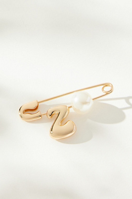 By Anthropologie Bubble Letter Monogram Safety Pin Brooch