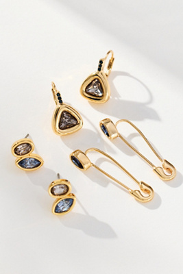 By Anthropologie Assorted Crystal Earrings, Set Of 3 In Gold