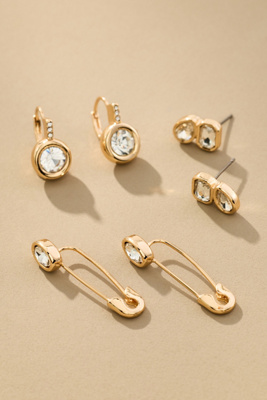 By Anthropologie Assorted Crystal Earrings, Set Of 3 In Gold
