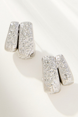 By Anthropologie Textured Huggie Hoops In Silver