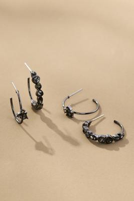 By Anthropologie Glam Crystal Hoops, Set Of 2 In Black