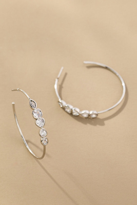 By Anthropologie Crystal Large Hoop Earrings In Metallic