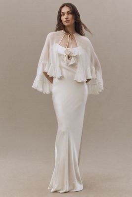 De La Vali Esperanza Silk Satin Maxi Dress with Cape