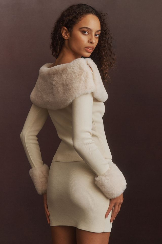 Delfi Collective Tia Faux Fur Top & Mini Skirt Set | Anthropologie