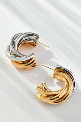 By Anthropologie Two-tone Layered Hoop Earrings In Gold