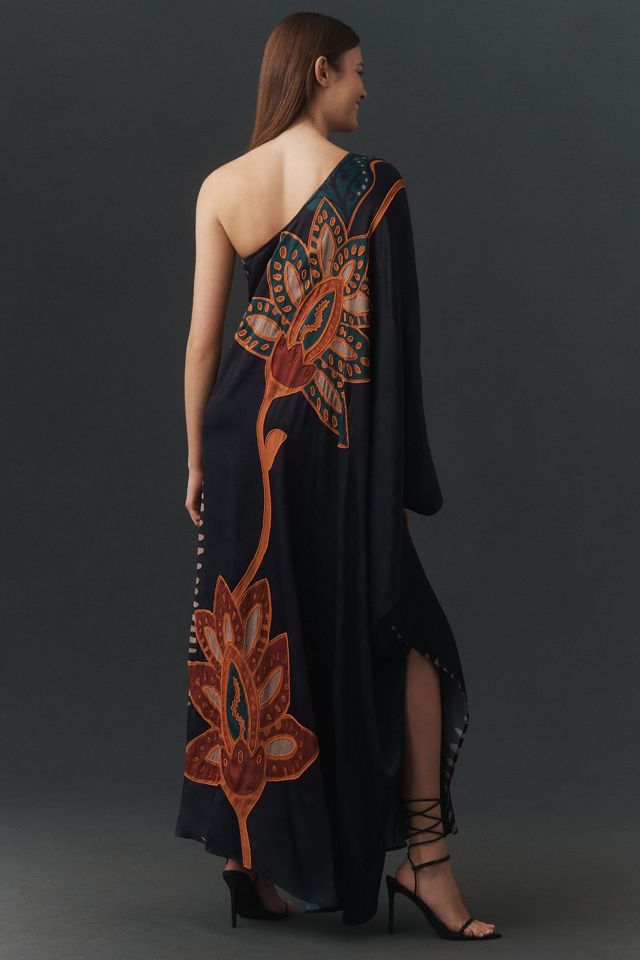 DIARRABLU Satu Embroidered Long-Sleeve One-Shoulder Maxi Dress #1