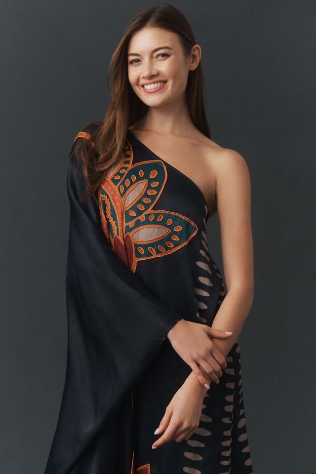 DIARRABLU Satu Embroidered Long-Sleeve One-Shoulder Maxi Dress #2