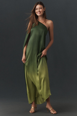 Diarrablu Raya Long-sleeve One-shoulder Maxi Dress In Green