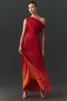 Diarrablu Alba Off-shoulder Draped Maxi Dress In Red