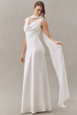 Enaura Chiffon Pearl-trim Scarf In White