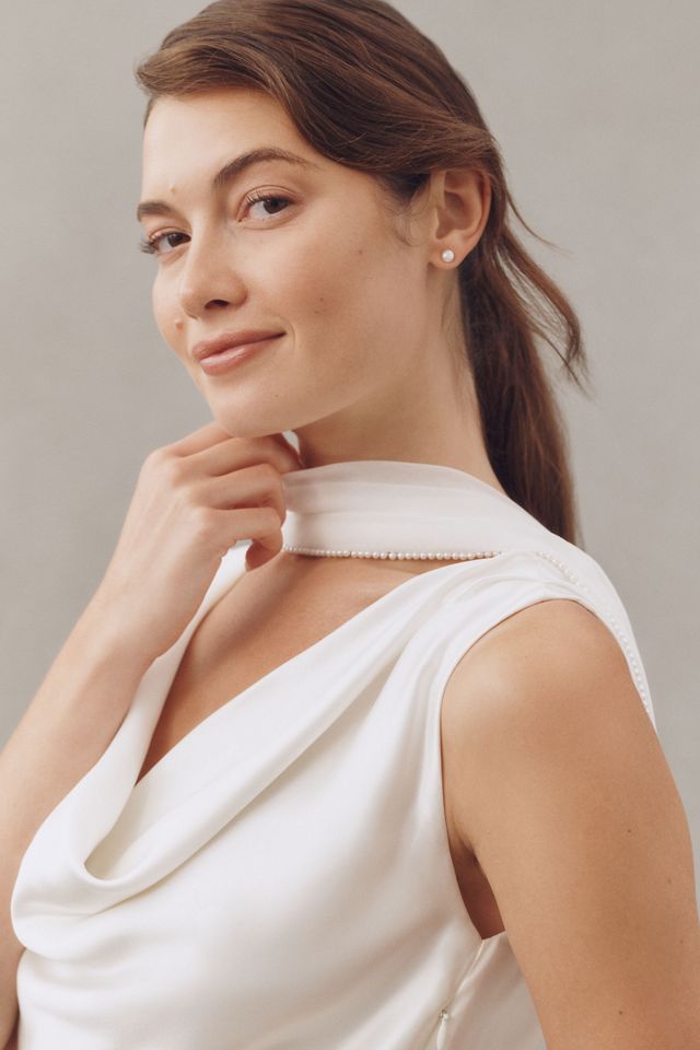 Enaura Chiffon Pearl-Trim Scarf #1