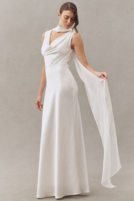 Enaura Chiffon Pearl-Trim Scarf