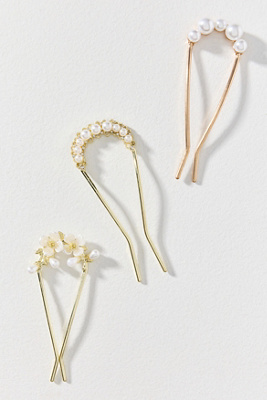 Bindya Pearl Hair Pins, Set Of 3 In Gold