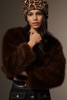 By Anthropologie Faux-fur Animal Print Cloche Hat In Sand