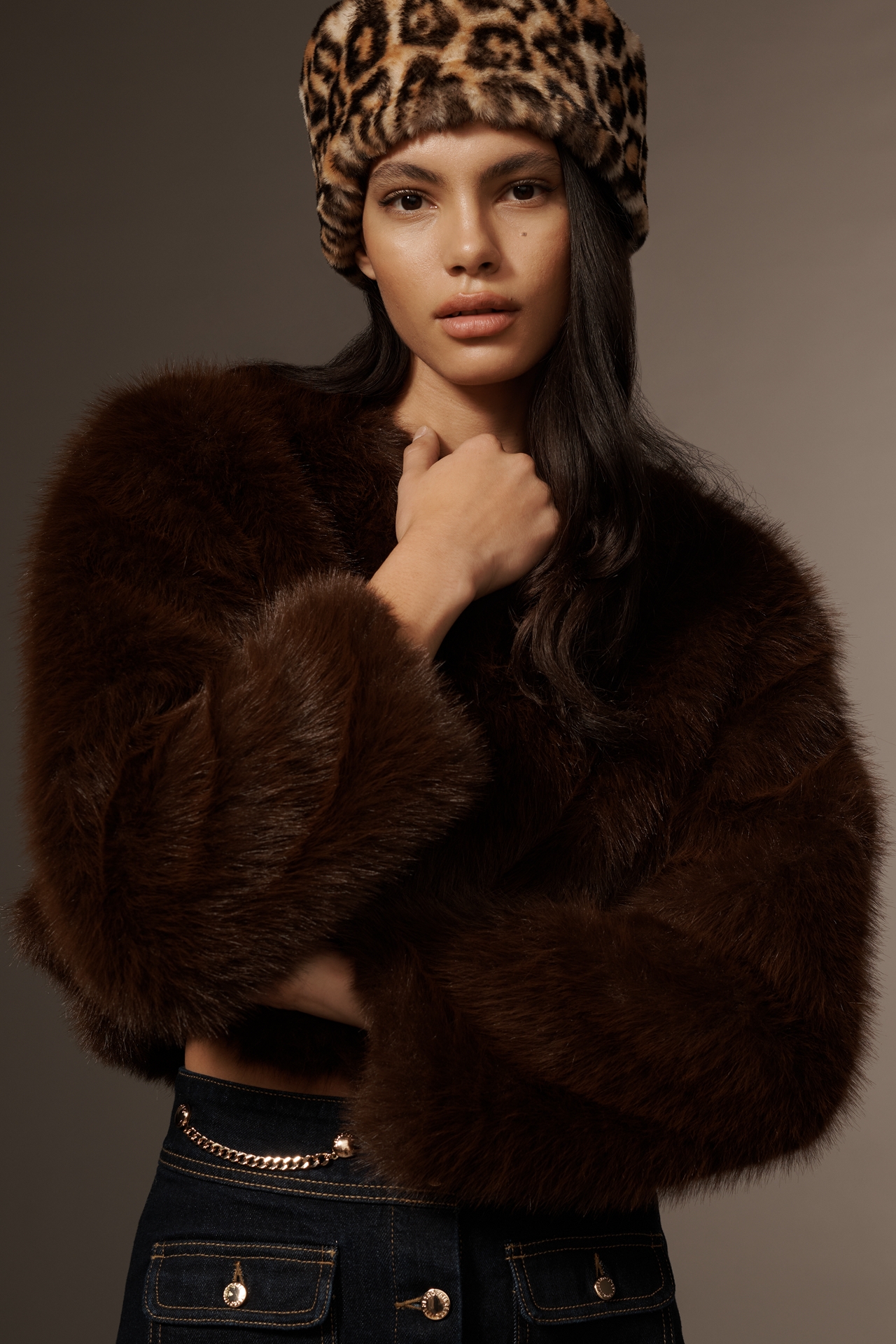 By Anthropologie Faux-Fur Animal Print Cloche Hat