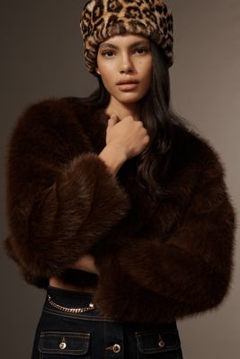 By Anthropologie Faux Fur Animal Print Cloche Hat