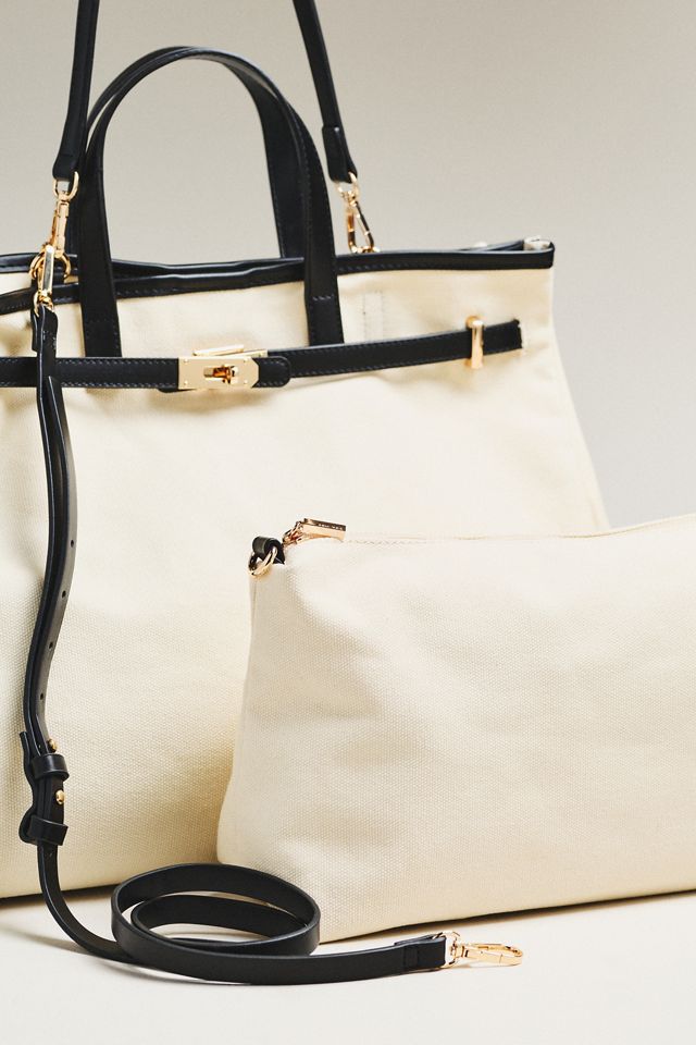 Faux Leather Trim Belted Canvas Tote #2