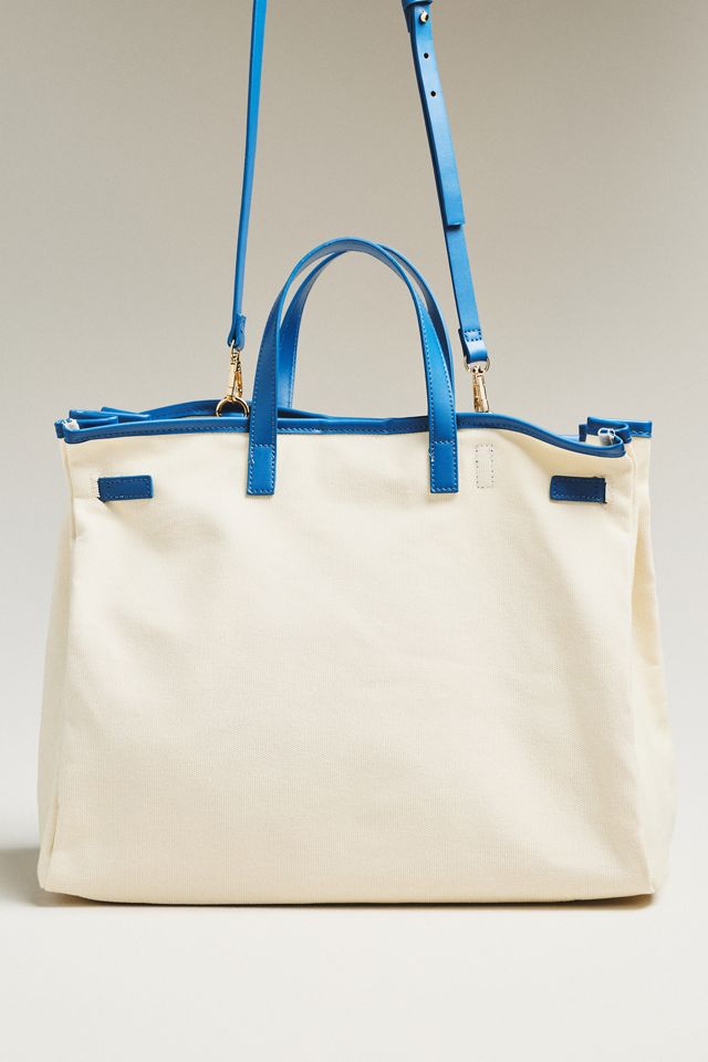 Faux Leather Trim Belted Canvas Tote #2