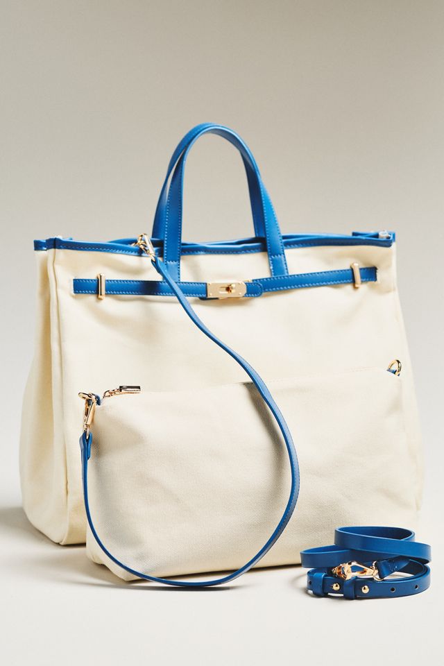 Faux Leather Trim Belted Canvas Tote #3