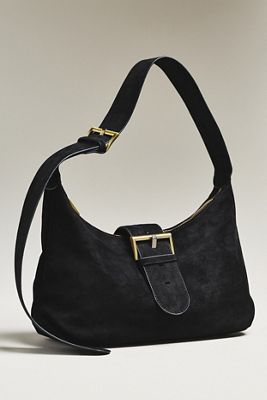 Faux Suede Big Buckle Slouchy Shoulder Bag