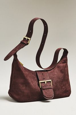 Faux Suede Big Buckle Slouchy Shoulder Bag