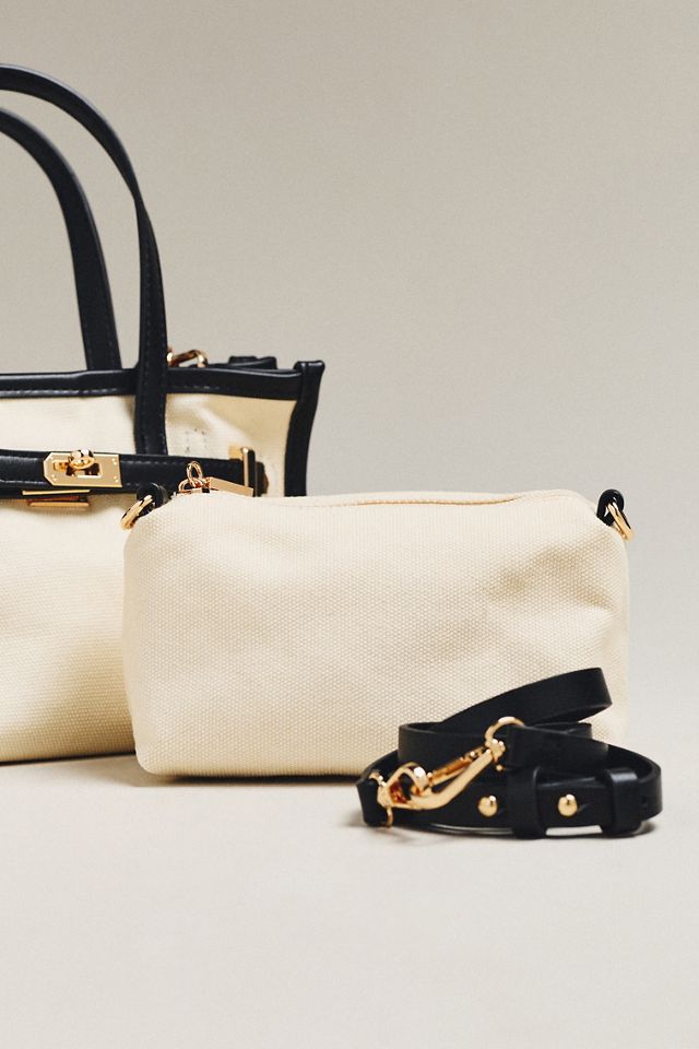 Faux-Leather Trim Belted Canvas Mini Tote #2