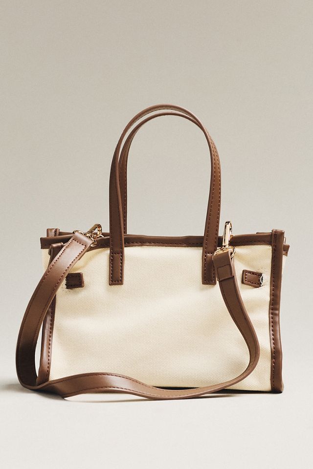 Faux Leather Trim Belted Canvas Mini Tote #1