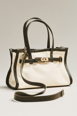 By Anthropologie Faux Leather Trim Belted Canvas Mini Tote In Green