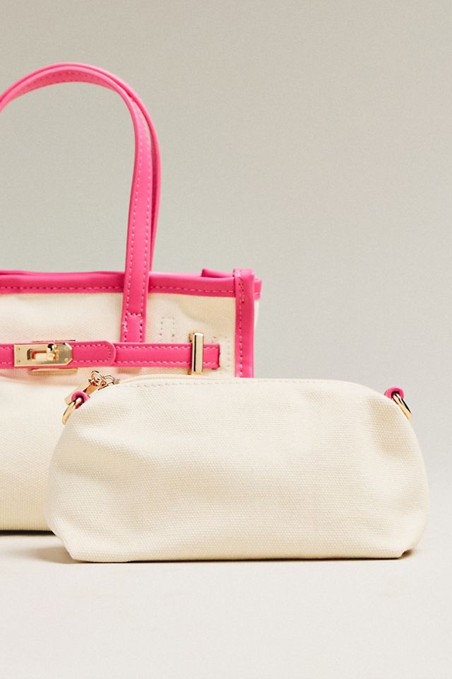 Faux Leather Trim Belted Canvas Mini Tote #3