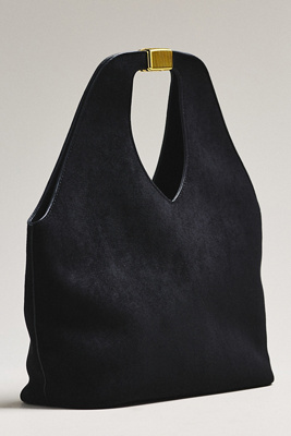 By Anthropologie Faux-suede Gilded Handle Tote Bag In Black