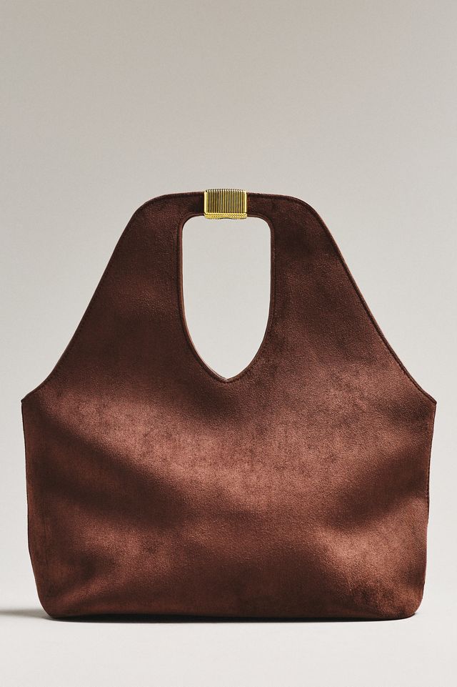 By Anthropologie Faux-Suede Gilded Handle Tote Bag #1
