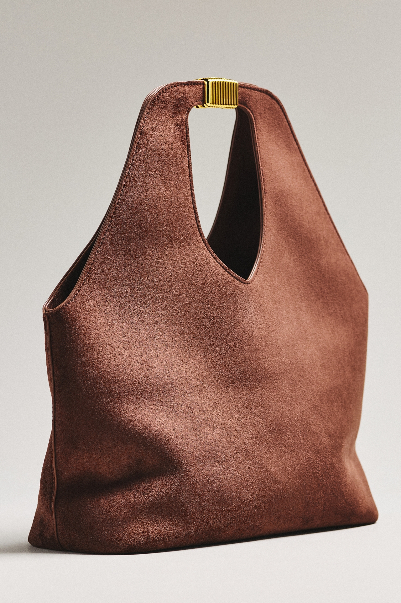 By Anthropologie Faux-Suede Gilded Handle Tote Bag