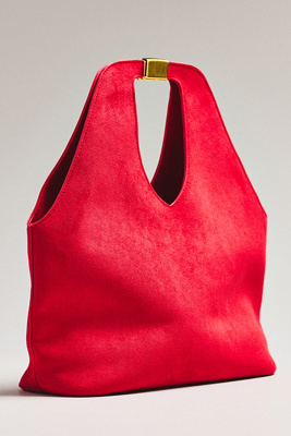 By Anthropologie Faux-suede Gilded Handle Tote Bag In Red