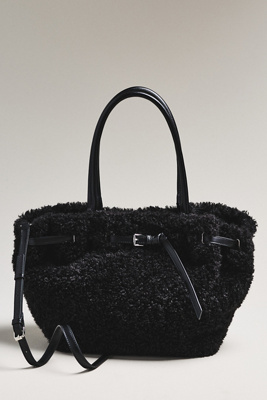 By Anthropologie Belted Sherpa Tote Bag In Black