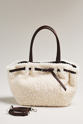 By Anthropologie Belted Sherpa Tote Bag In White