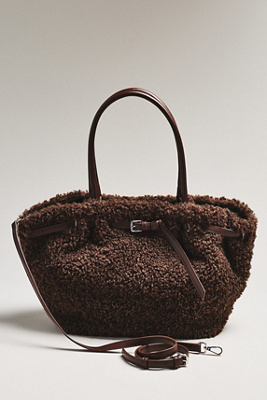 By Anthropologie Belted Sherpa Tote Bag In Brown