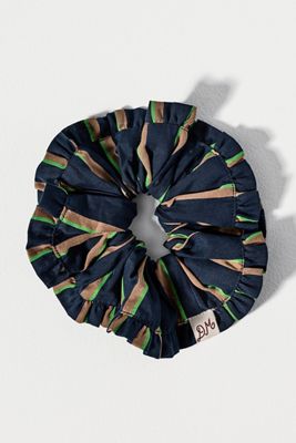 Anthropologie Striped Cream & Blue Scrunchie + Black Floral Scrunchie (Set of 2) Slip Silk Large Scrunchie Set | Anthropologie main image 4