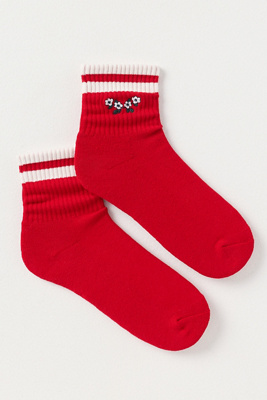 By Anthropologie Sporty Floral Crew Socks In Red