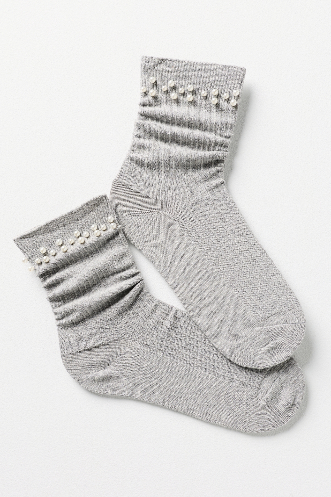 Pearl-Embellished Ribbed Trouser Socks