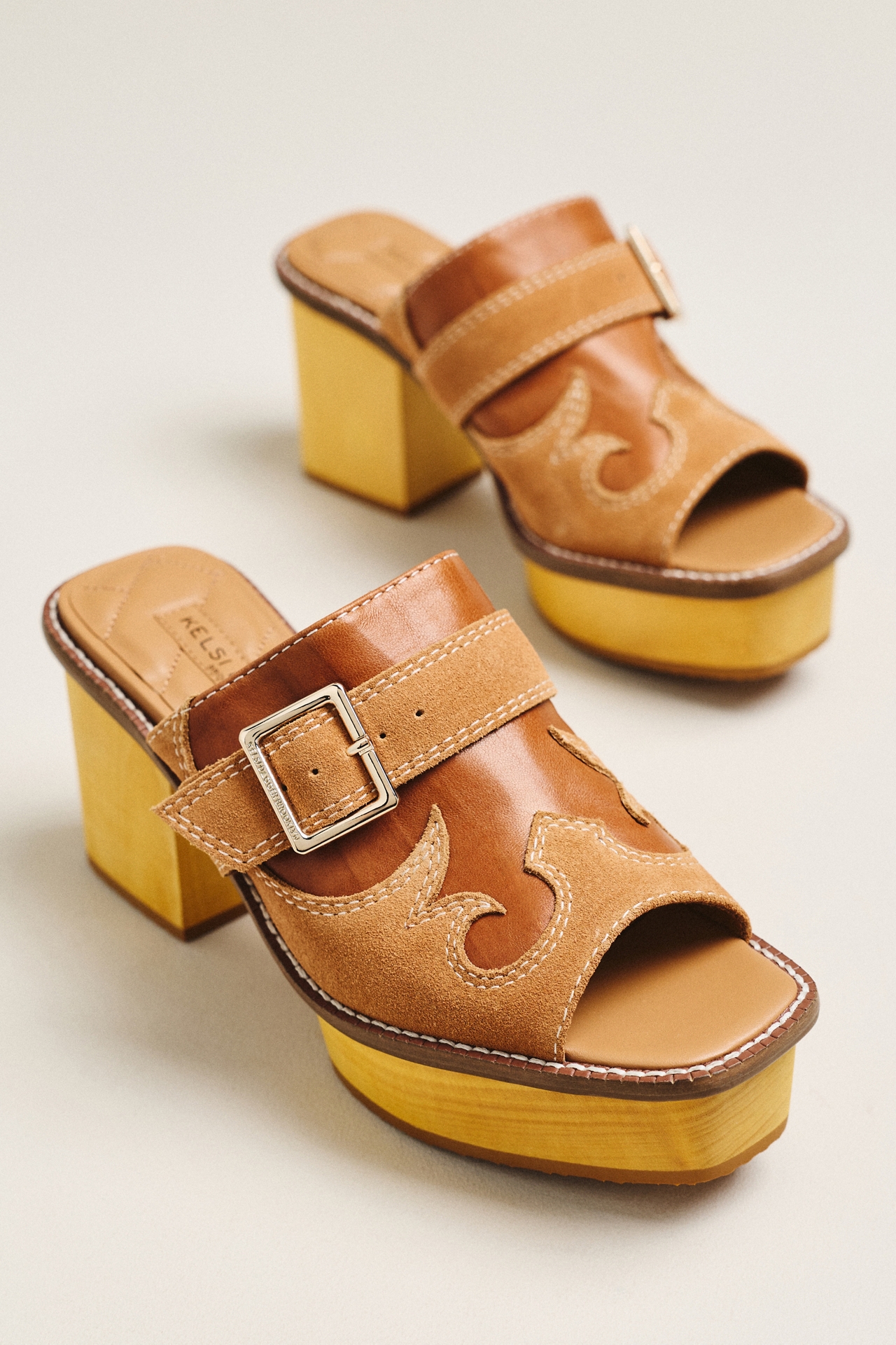 Kelsi Dagger Brooklyn Gerrie Open-Toe Wood-Bottom Mules