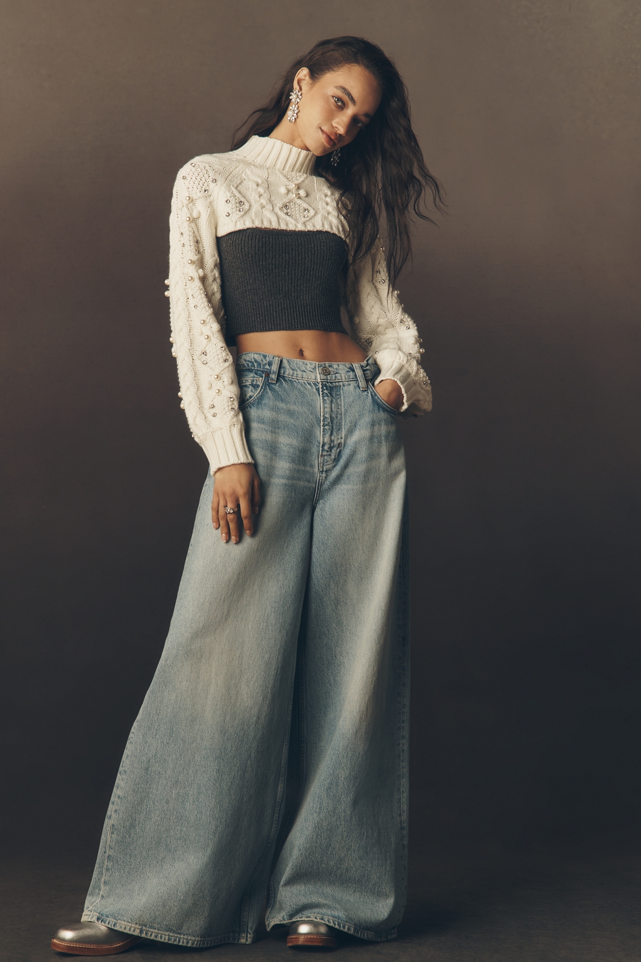 BLITHE Mock-Neck Embellished Shrug